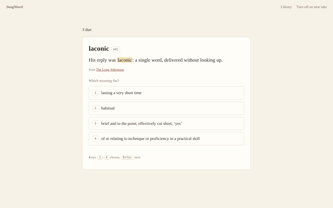 One due word on a new tab