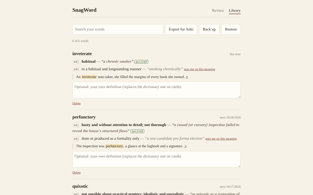 The library of saved words